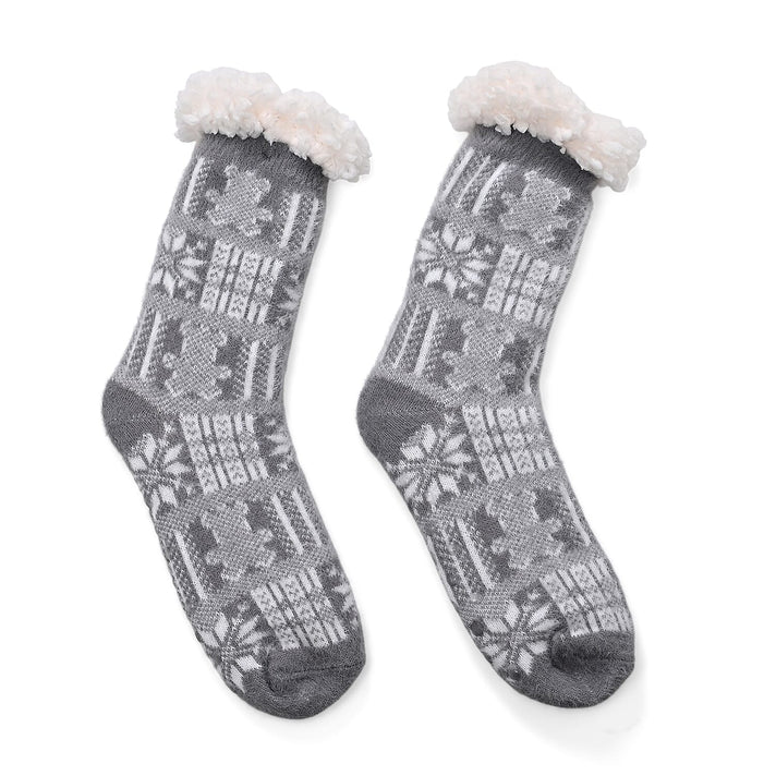 Snowflake Pattern Thick Warm Sherpa Socks - Grey 8215596 1