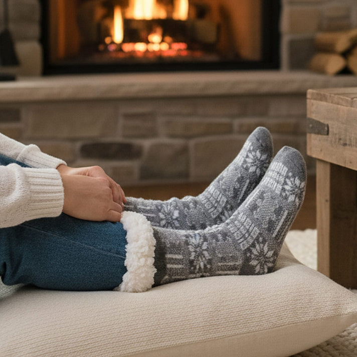 Snowflake Pattern Thick Warm Sherpa Socks - Grey 8215596 2