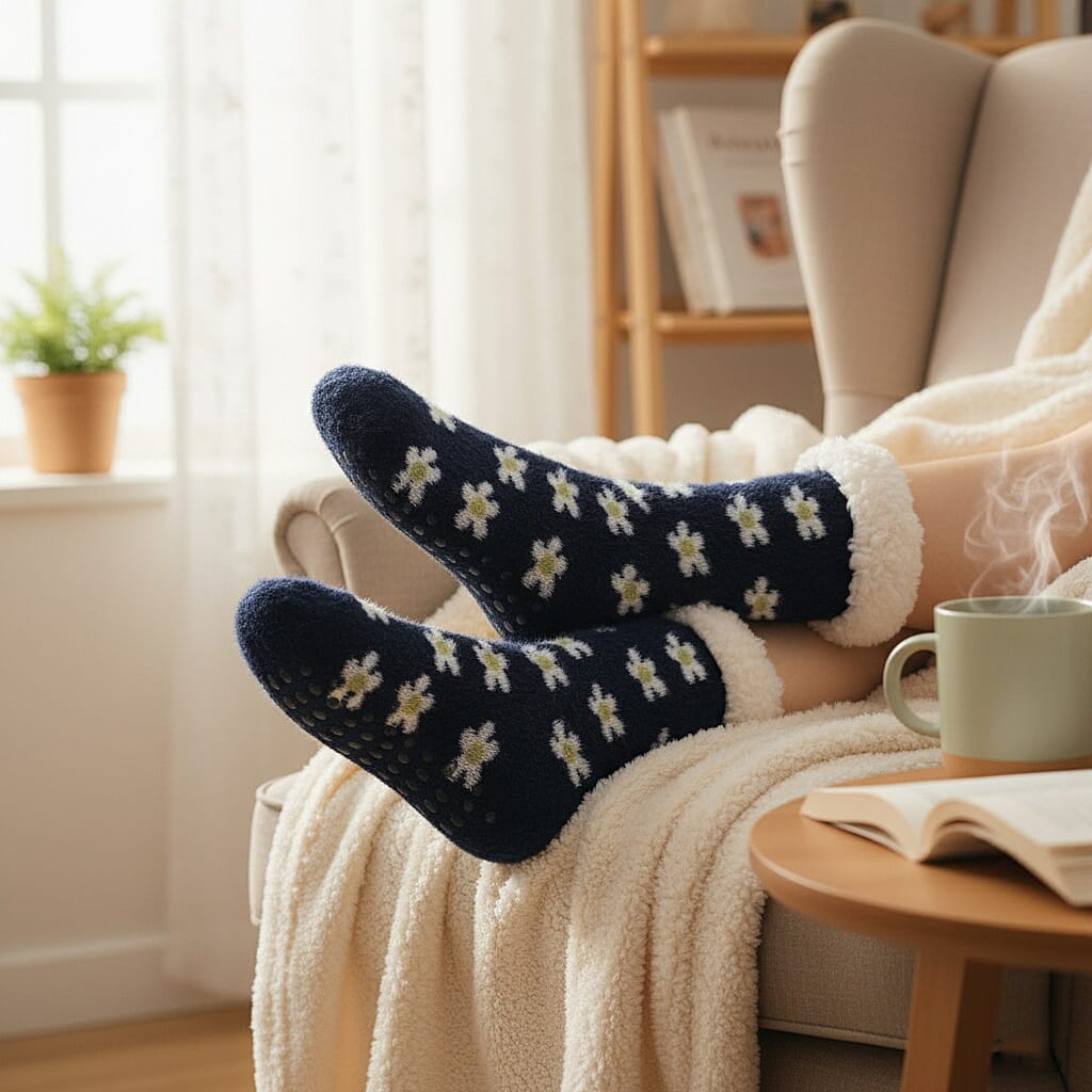 LIVMORE Floral Print Sherpa-Lined Thermal Fleece Socks (One Size) 8204211 2