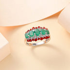 Rare Find - Emerald & Cherry Fire Opal Ring in Rhodium Overlay Sterling Silver 1.75 Ct.