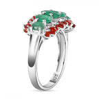 Rare Find - Emerald & Cherry Fire Opal Ring in Rhodium Overlay Sterling Silver 1.75 Ct.