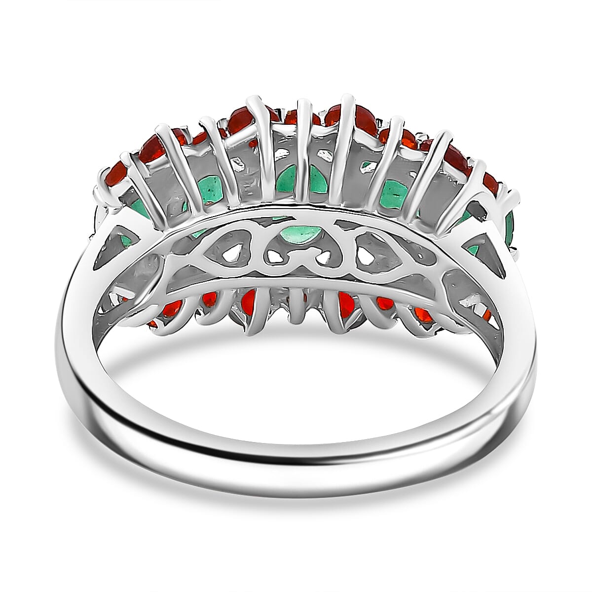 Socoto Emerald, Cherry Fire Opal Ring in Rhodium Overlay Sterling Silver 1.75 ct. 7857411 5
