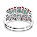 Rare Find - Emerald & Cherry Fire Opal Ring in Rhodium Overlay Sterling Silver 1.75 Ct.