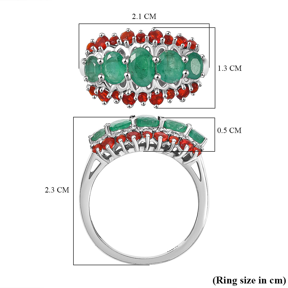 Socoto Emerald, Cherry Fire Opal Ring in Rhodium Overlay Sterling Silver 1.75 ct. 7857411 6