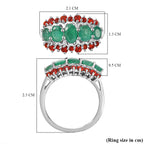 Rare Find - Emerald & Cherry Fire Opal Ring in Rhodium Overlay Sterling Silver 1.75 Ct.