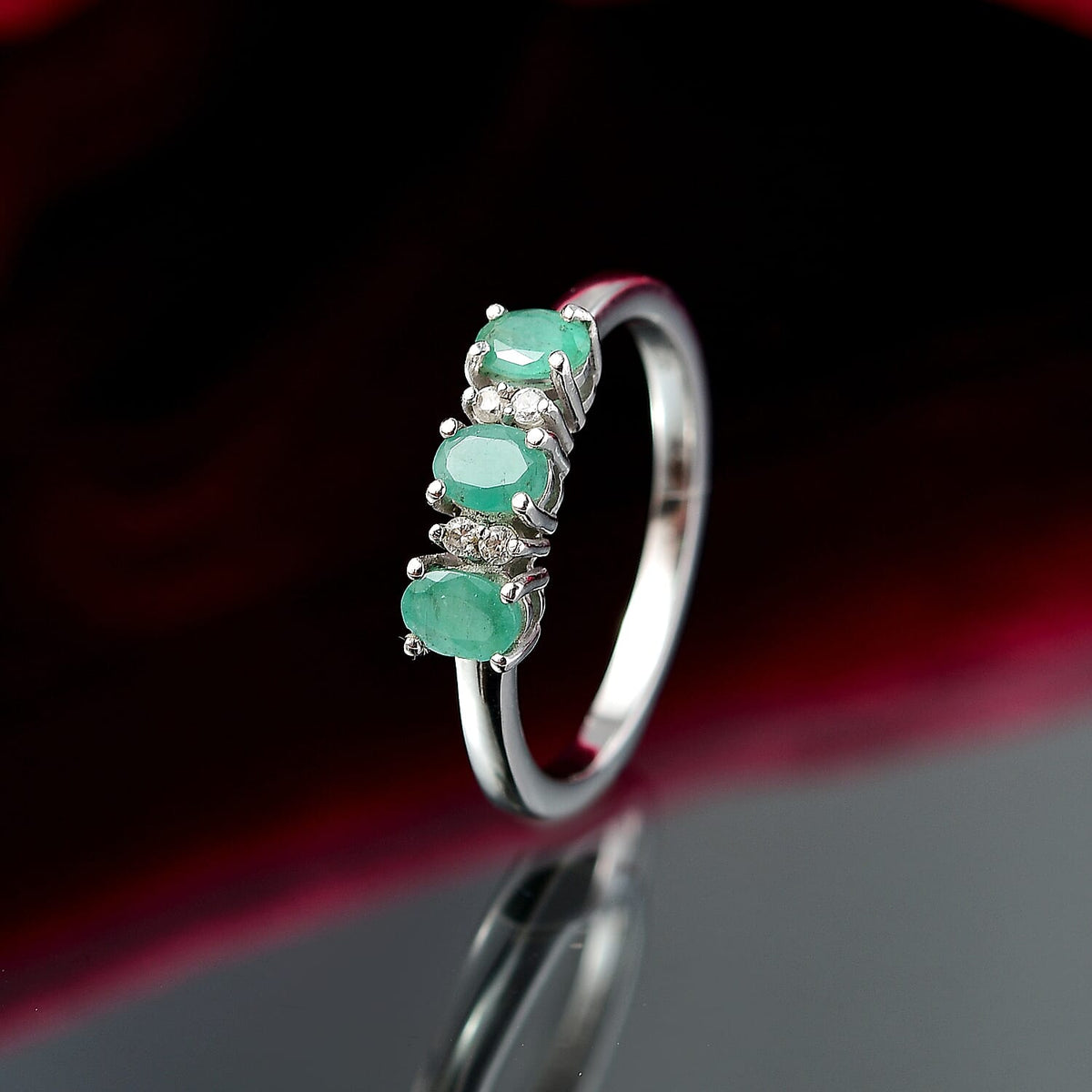 Socoto Emerald, White Zircon 3-Stone Ring in Platinum Overlay Sterling Silver 8134344 2