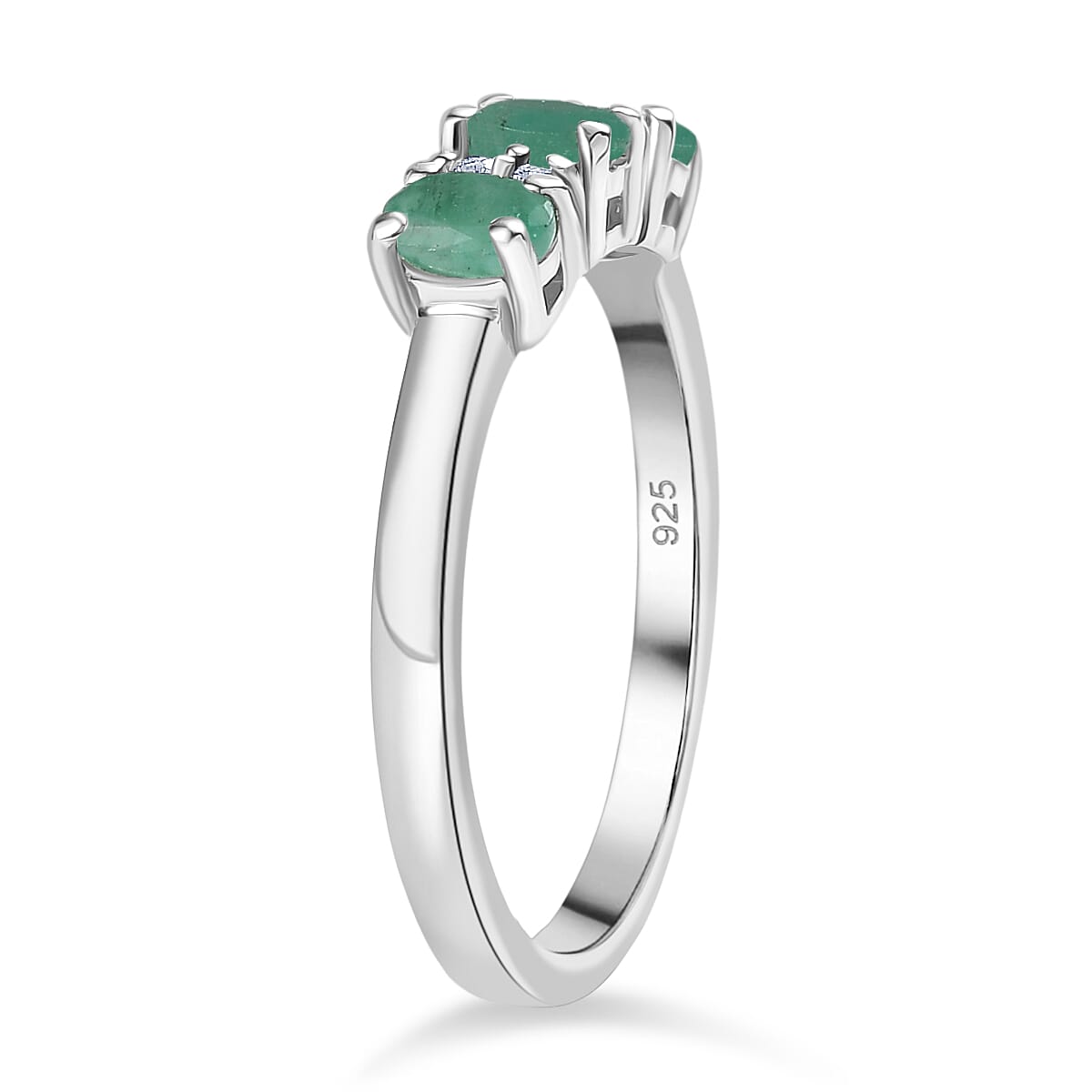 Socoto Emerald, White Zircon 3-Stone Ring in Platinum Overlay Sterling Silver 8134344 3