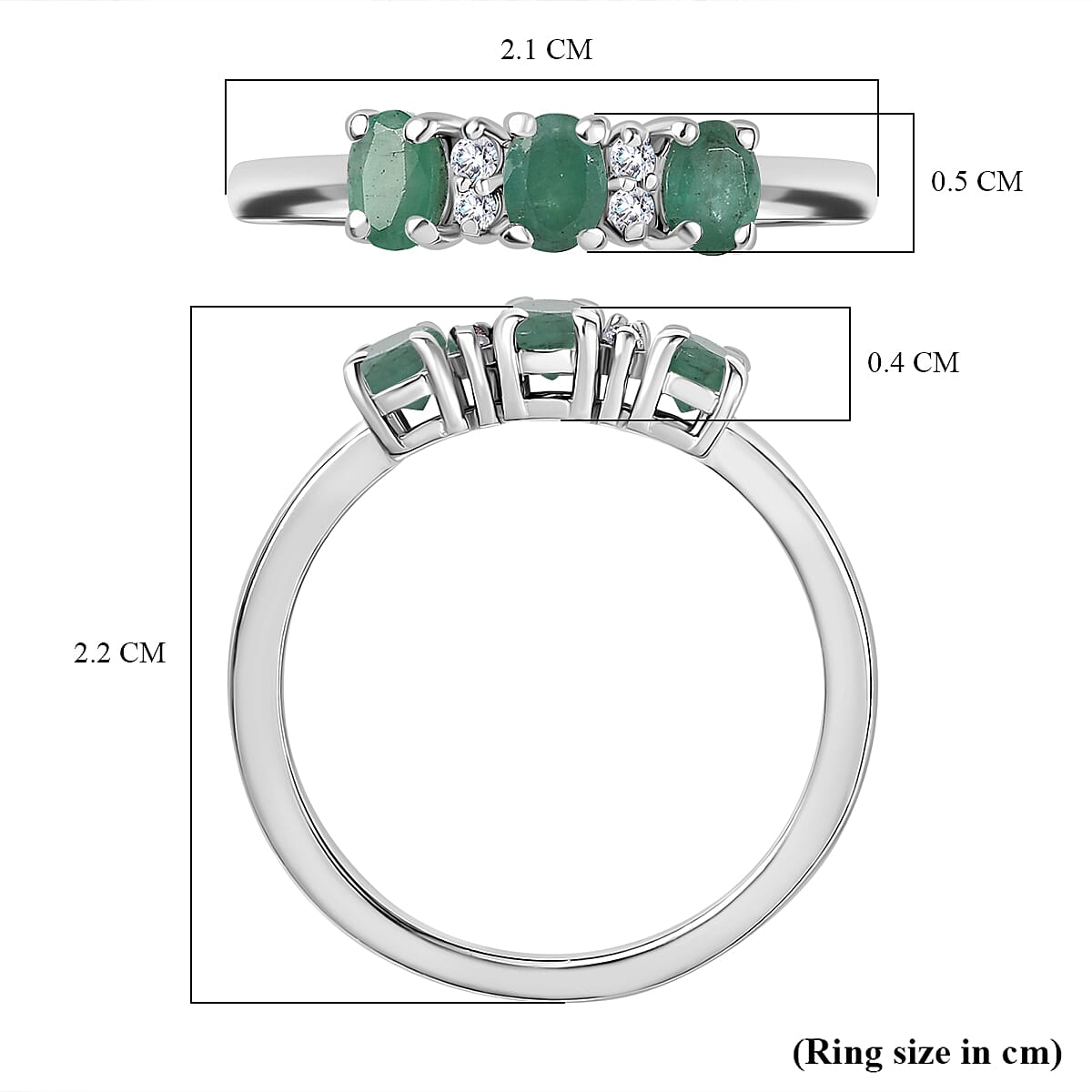 Socoto Emerald, White Zircon 3-Stone Ring in Platinum Overlay Sterling Silver 8134345 5