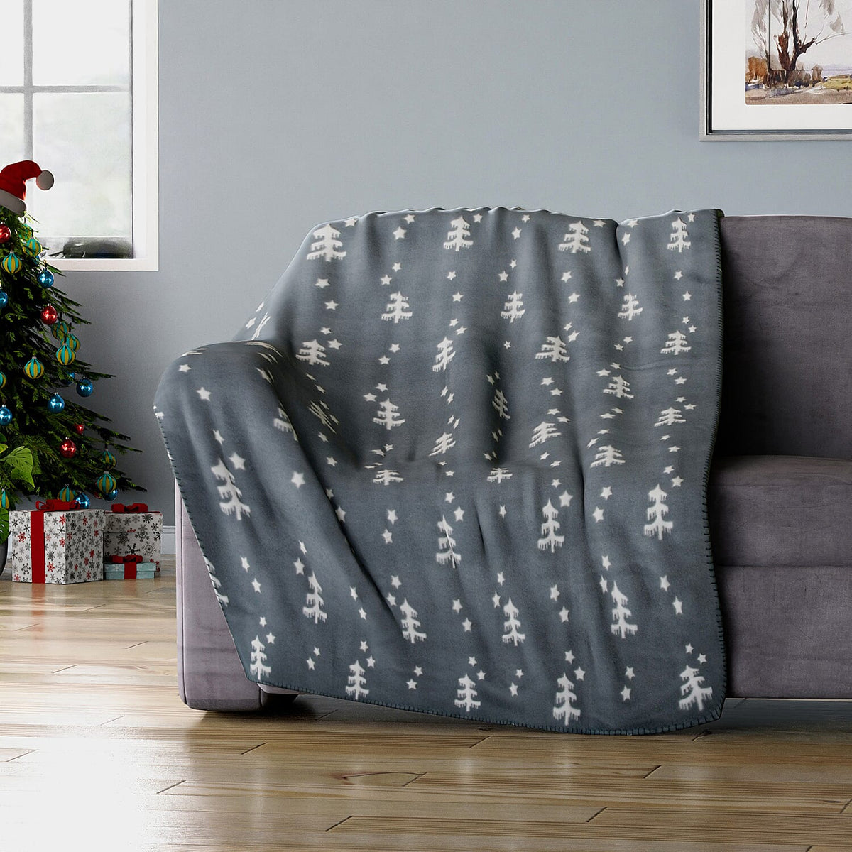 Soft Christmas Tree Pattern Fleece Blanket (Size 170x130 Cm) - Grey 8942712 0