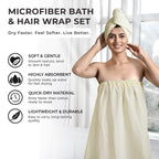 Soft - Comfortable Microfiber Bath and Hair Wrap Cap Set - Cream