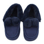 Soft and Comfy Rabbit Pattern Anti-Slip Sole Faux Fur Slippers (Size 3- 4) - Navy Blue
