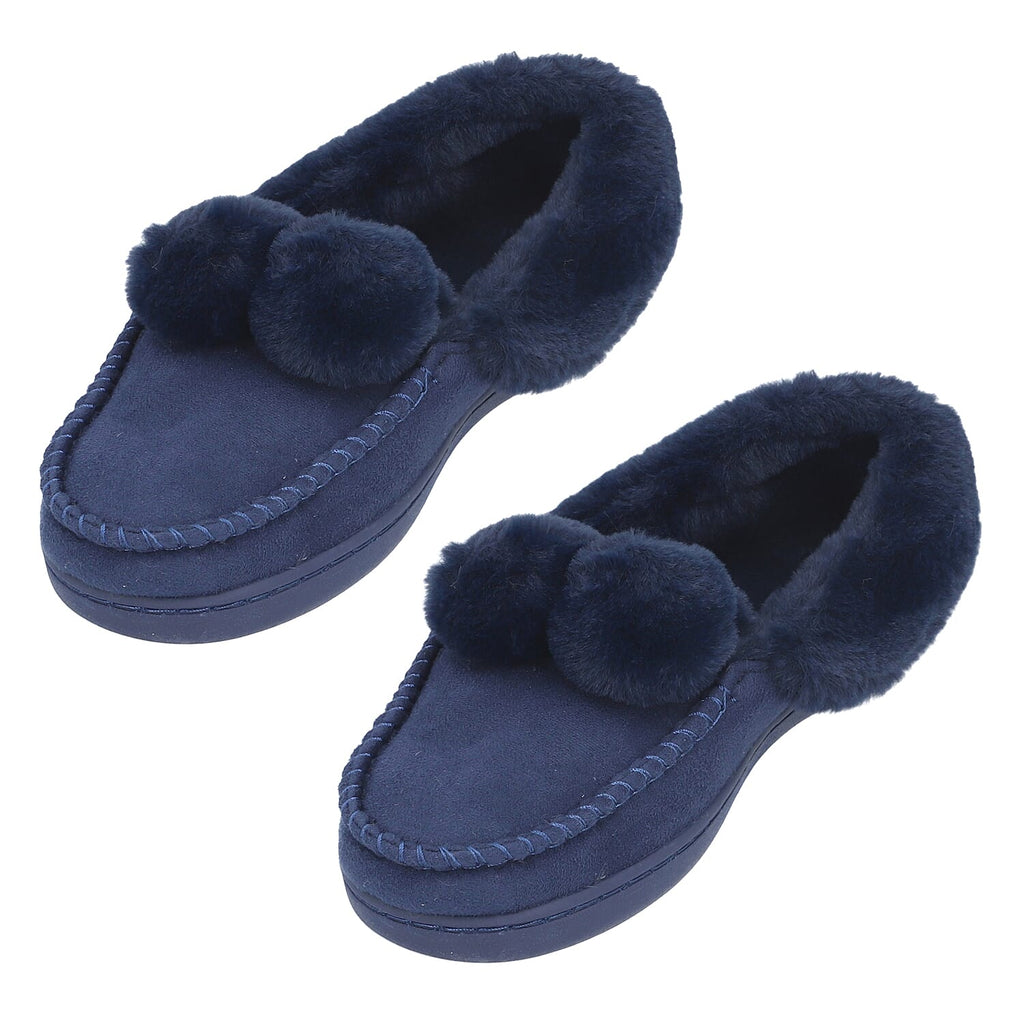 Soft and Comfy Rabbit Pattern Anti-Slip Sole Faux Fur Slippers (Size 3- 4) - Navy Blue