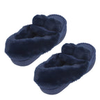 Soft and Comfy Rabbit Pattern Anti-Slip Sole Faux Fur Slippers (Size 3- 4) - Navy Blue