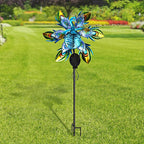 Charming Nature Theme Peacock Hand Painted Solar Wind Spinner (Size:25x35x110 Cm) - Blue and Multi