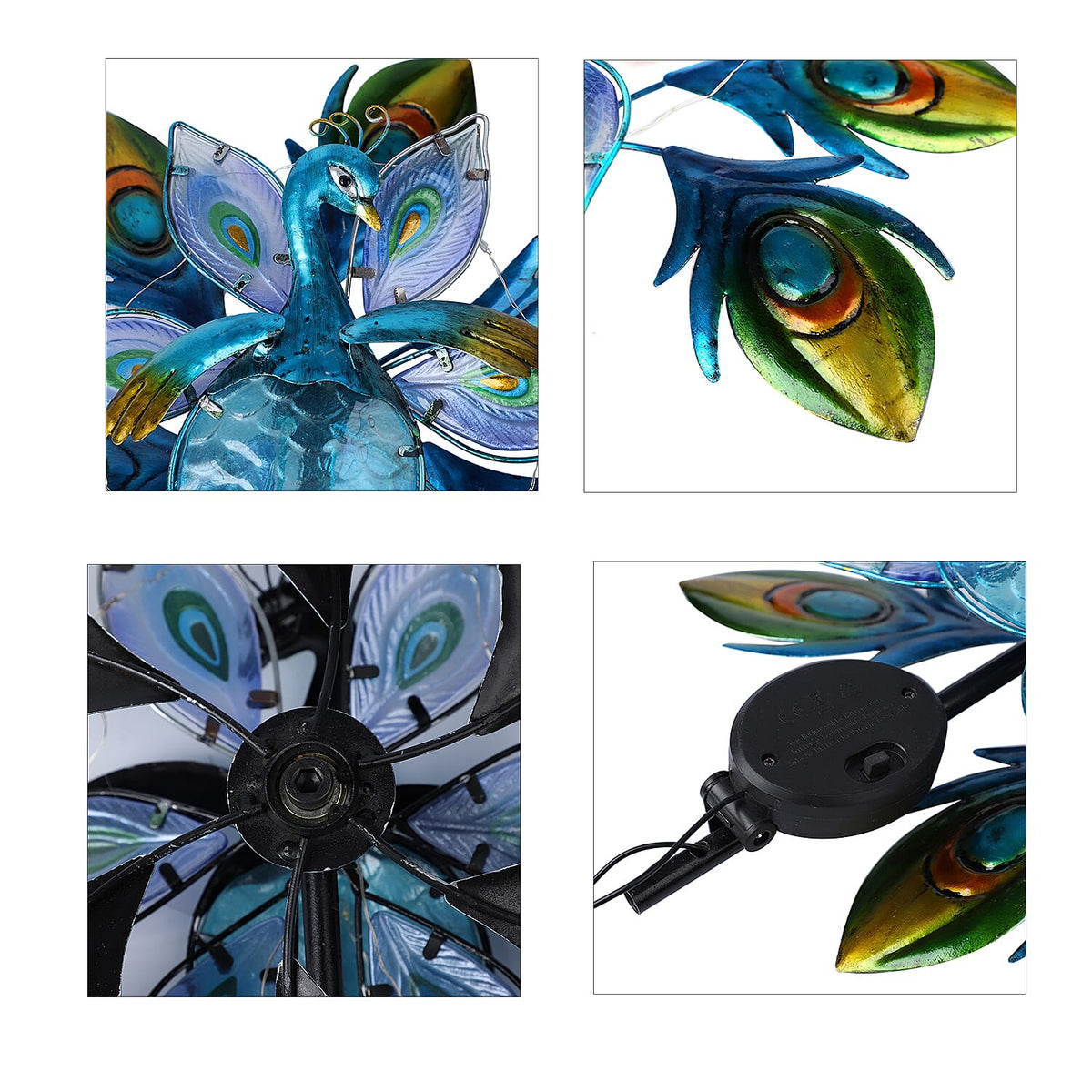 Solar Powered Nature Theme Peacock Hand Painted Wind Spinner - Blue and Multi 6072594 6