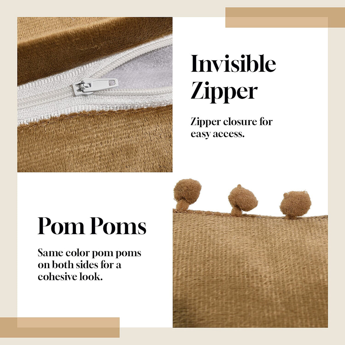 Set of 2 Solid Velvet Cushion Covers with Pom Poms 7848089 5
