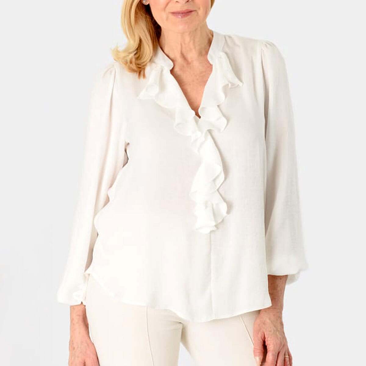 Solid Flair Frill Long Sleeves Top (Size 8) - White 8064519 0
