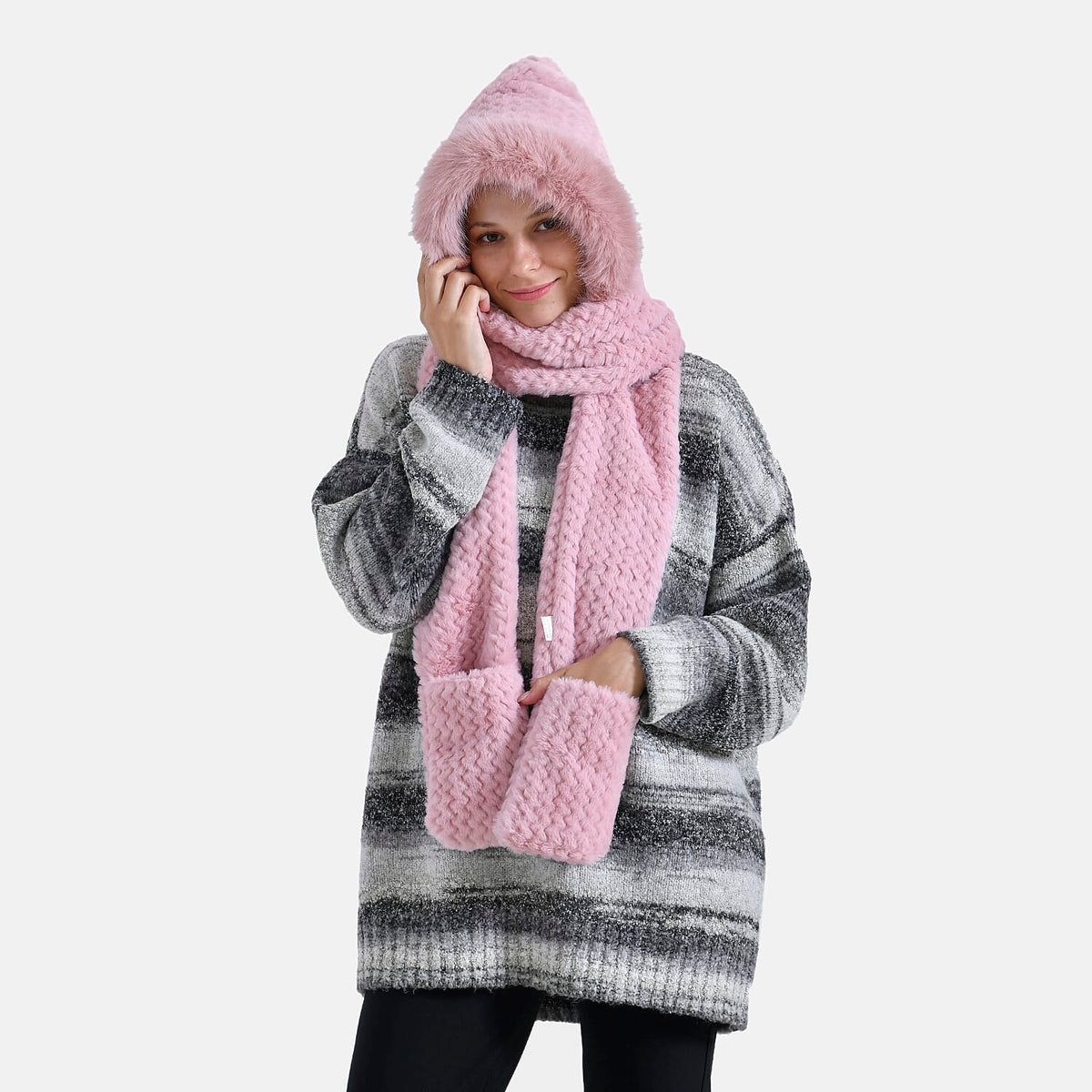 3 in 1 Hooded Scarf (One Size, 220x13 cm) - Pink 7847535 0
