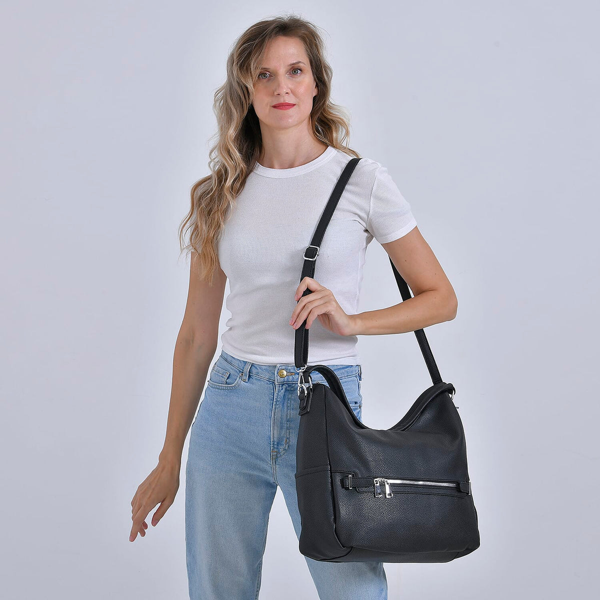 Solid Hobo Style Shoulder Bag - Black 7842235 4