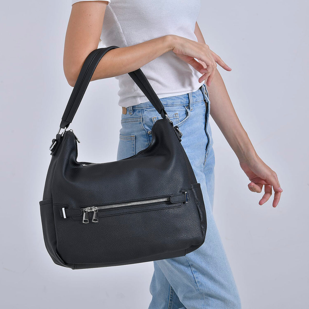 Solid Hobo Style Shoulder Bag - Black 7842235 6