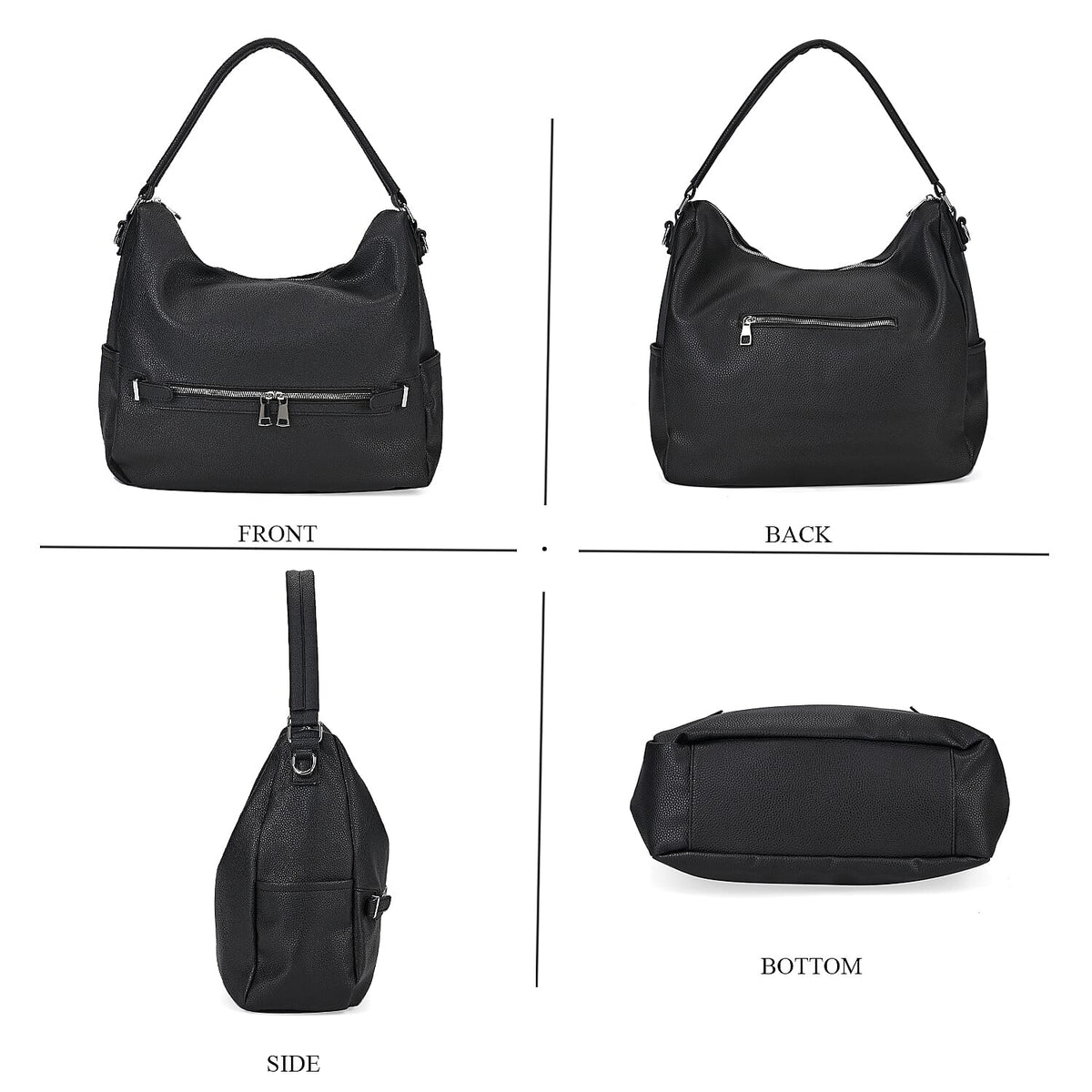 Solid Hobo Style Shoulder Bag - Black 7842235 8