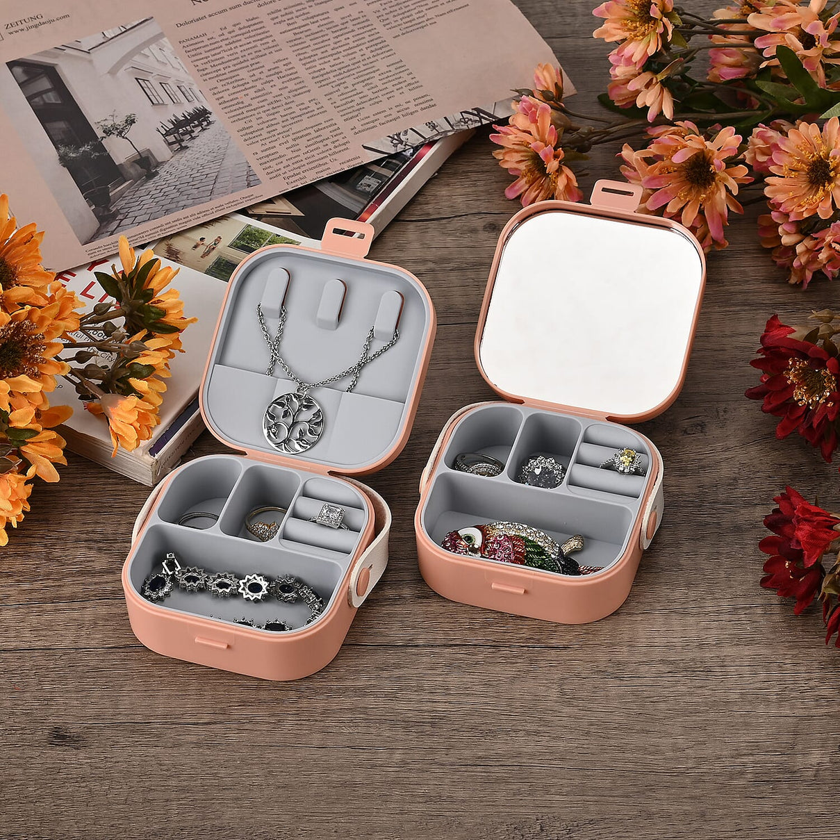 Set of 2 - Solid Jewellery Boxes  - Pink &amp; Green 7801891 2