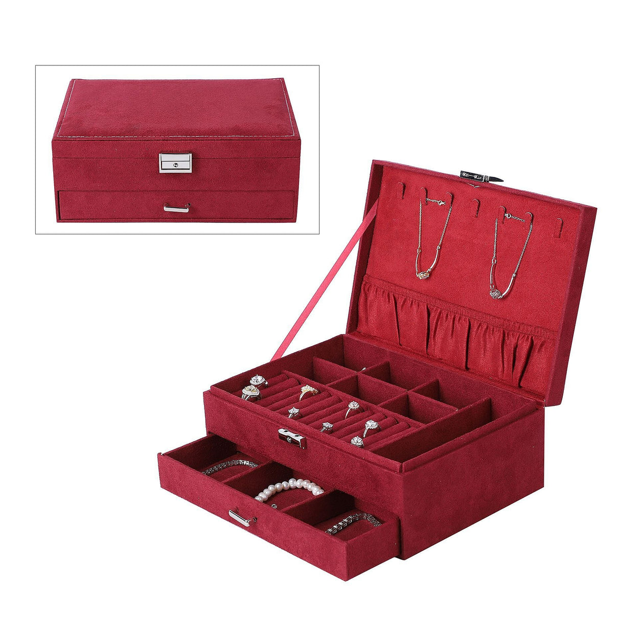Velvet 2 layer Jewellery box with Lock 7562092 0