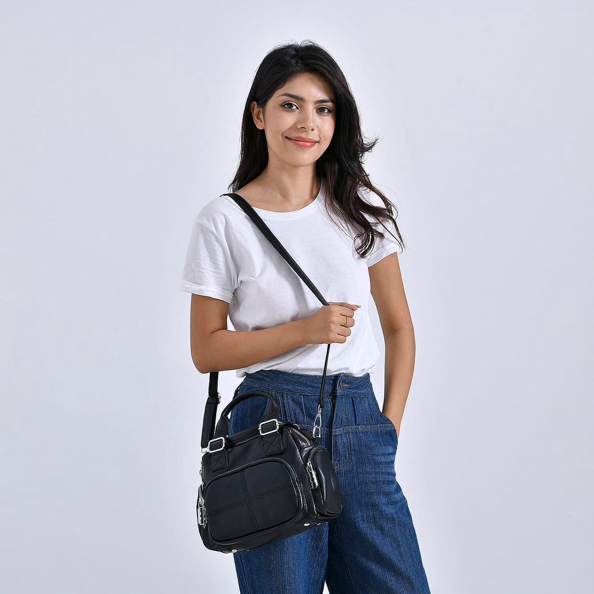 Solid Multi Pocket Crossbody Bag (Size 27x15x19 cm) - Black 7844103 8