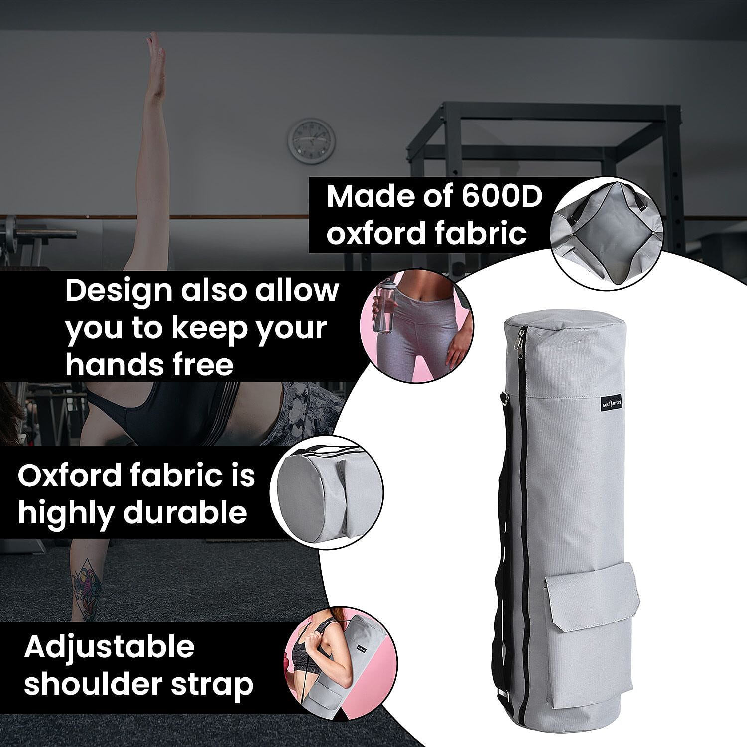 Soul Smart Solid Yoga Bag With Shoulder Strap (Size 70x20 cm) - Light Grey 3891038 3