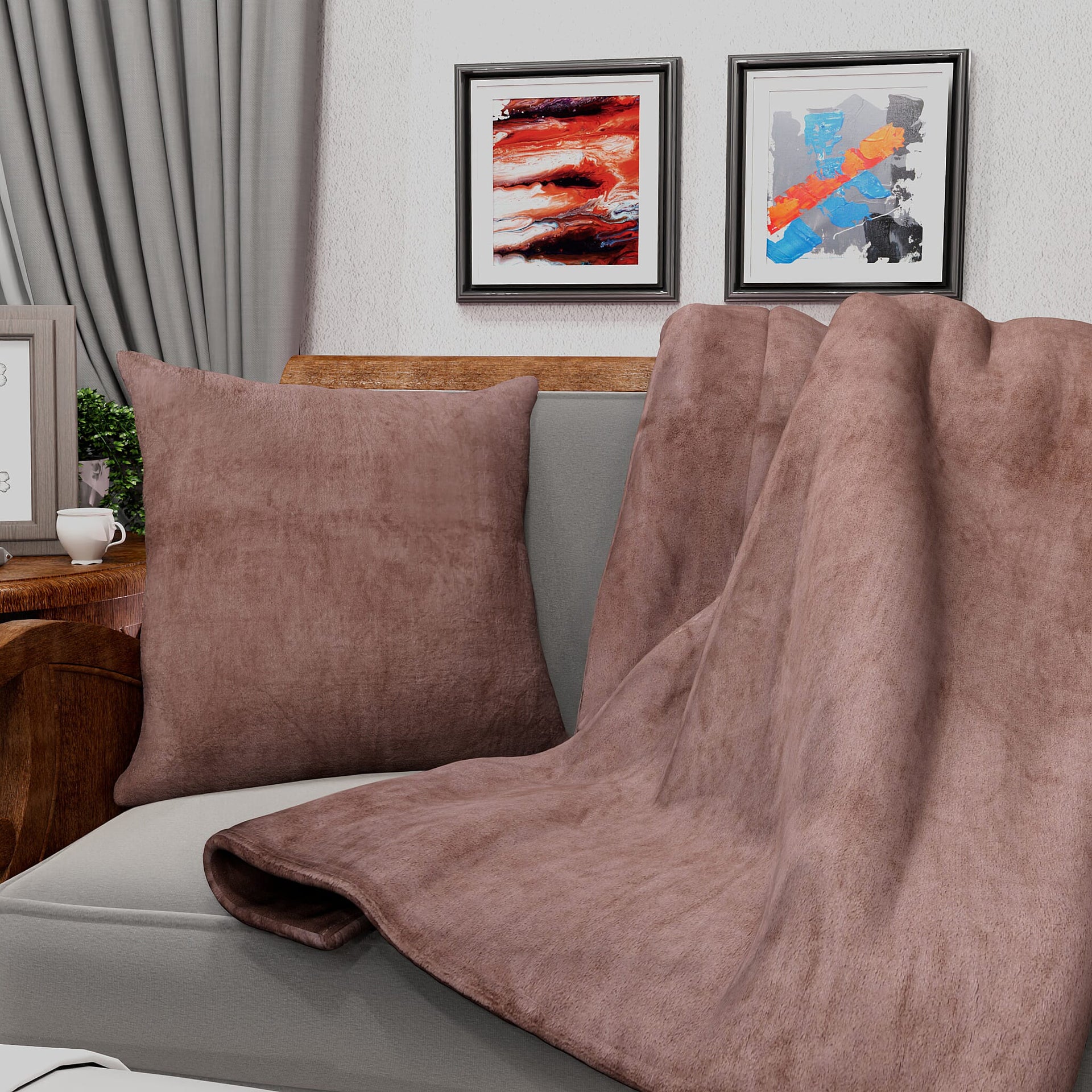 Solid 2 in 1 flannel blanket with separate cushion cover 3877524 0