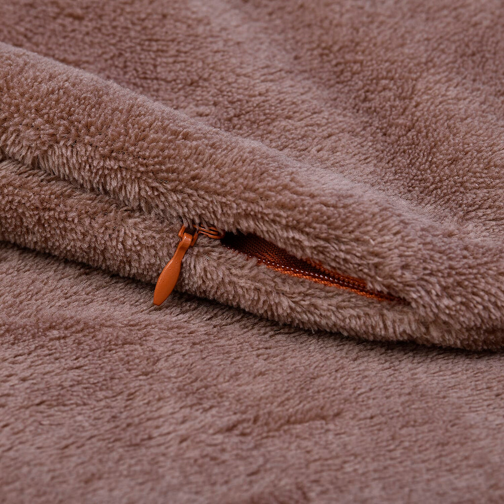 2 in 1 Fleece Blanket with Separate Cushion Cover (Size 170x130 Cm) and Cushion Cover (Size 37 Cm) - Brown