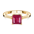 African Ruby (FF) (Asscher Cut) Solitaire Ring in 18K Vermeil Yellow Gold Plated Sterling Silver.