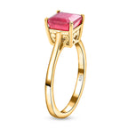 African Ruby (FF) (Asscher Cut) Solitaire Ring in 18K Vermeil Yellow Gold Plated Sterling Silver.