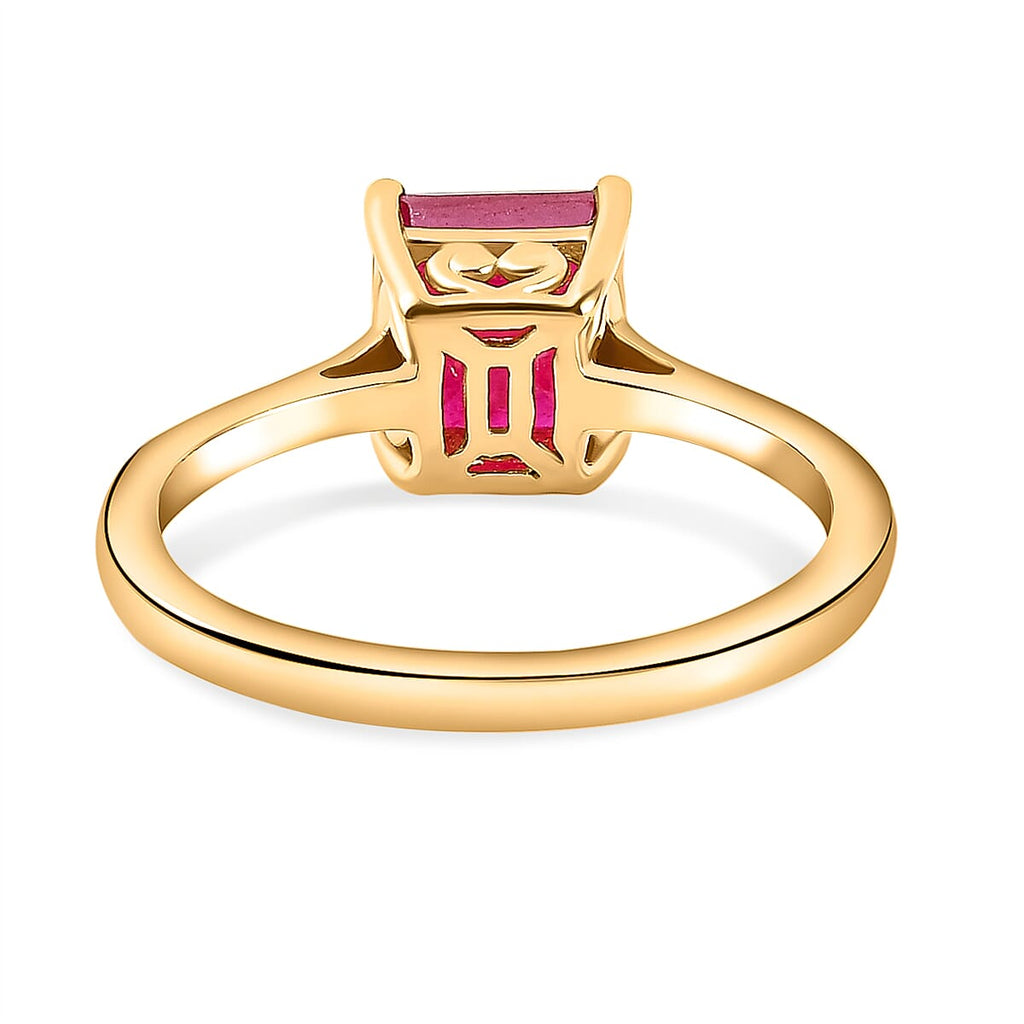 African Ruby (FF) (Asscher Cut) Solitaire Ring in 18K Vermeil Yellow Gold Plated Sterling Silver.
