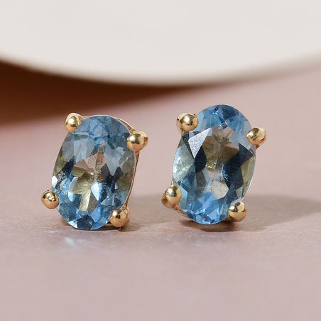 Solitaire Aquamarine Stud Earrings in Gold Plated Sterling Silver 8732319 2