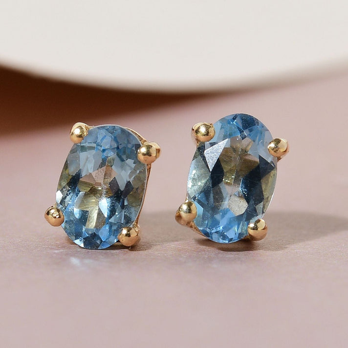 Solitaire Aquamarine Stud Earrings in Gold Plated Sterling Silver 8732319 2