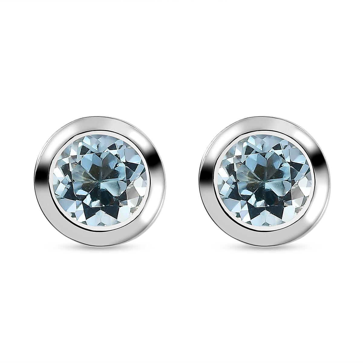 Solitaire Aquamarine Stud Earrings in Platinum Plated Sterling Silver 8836004 0