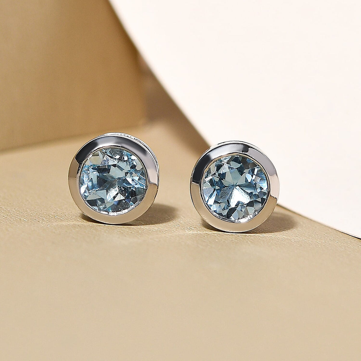 Solitaire Aquamarine Stud Earrings in Platinum Plated Sterling Silver 8836004 2