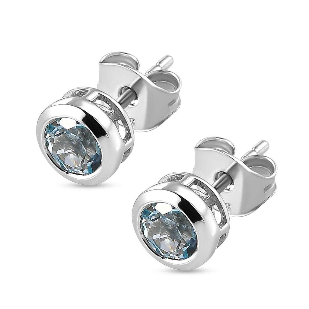 Espirito Santo Aquamarine Stud Earrings (with Push Back) in Platinum Overlay Sterling Silver 1.00 Ct.