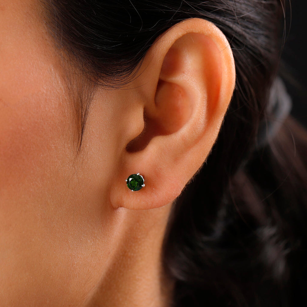 Chrome Diopside Stud Earrings (with Push Back) in Sterling Silver 1.15 Ct.