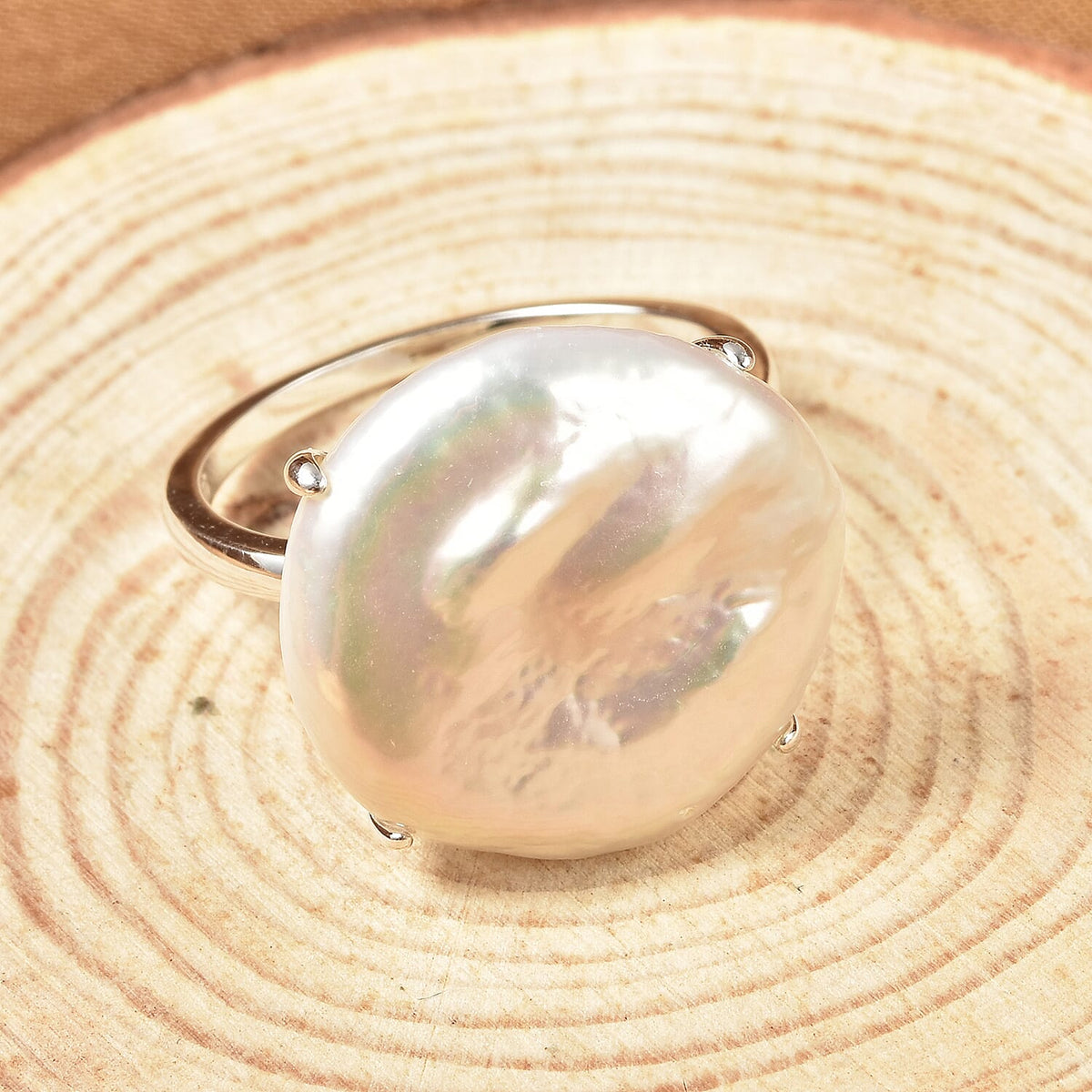 Solitaire White Keshi Pearl Ring in Rhodium Plated Sterling Silver 3854091 2
