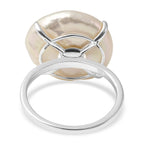 White Keshi Pearl Solitaire Ring in Rhodium Overlay Sterling Silver