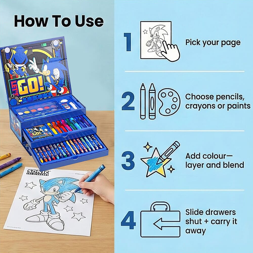Sonic 43 Piece Colouring Set with Case and Drawers 8352948 4