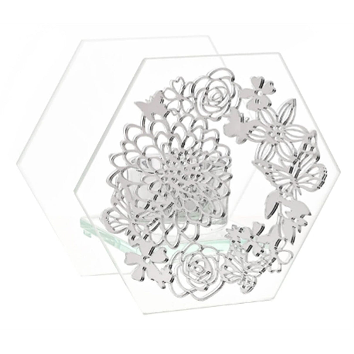 Sophia Mirrored Floral Pattern Tea Light Holder - Silver Black 8178411 0