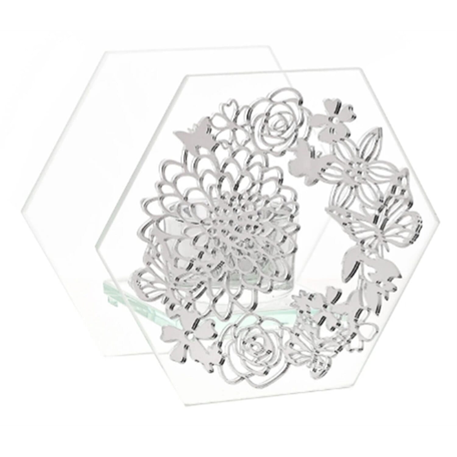 Sophia Mirrored Floral Pattern Tea Light Holder - Silver Black 8178411 0