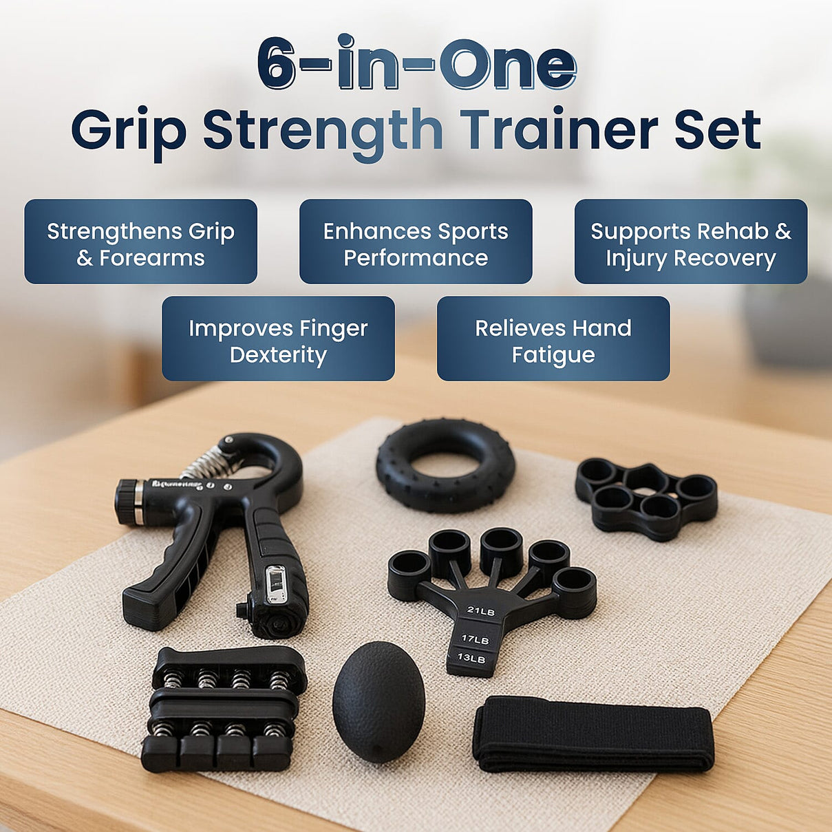 Soulsmart 6-in-1 Grip Strength Training Set - Adjustable Gripper, Rings, Balls, &amp; Finger Exercisers - Black 7994158 2