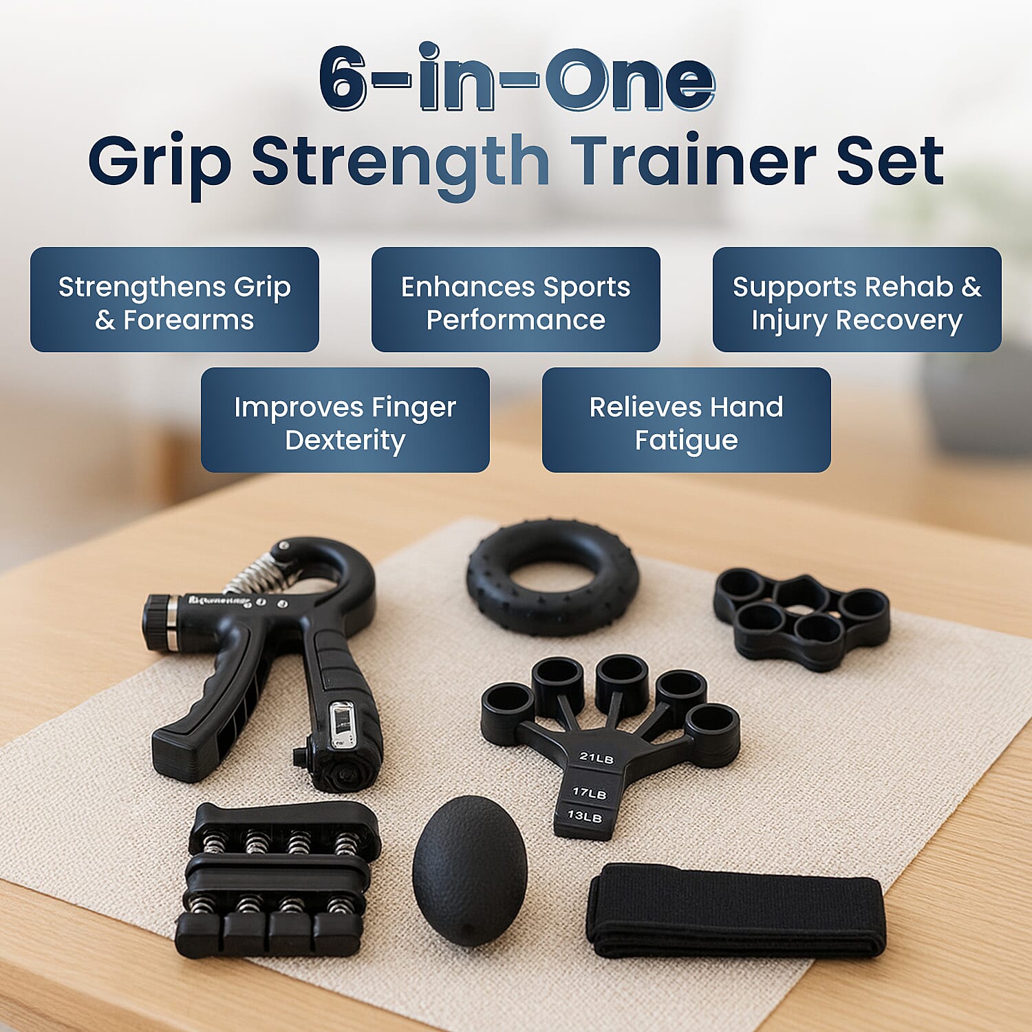 Soulsmart 6-in-1 Grip Strength Training Set - Adjustable Gripper, Rings, Balls, &amp; Finger Exercisers - Black 7994158 2