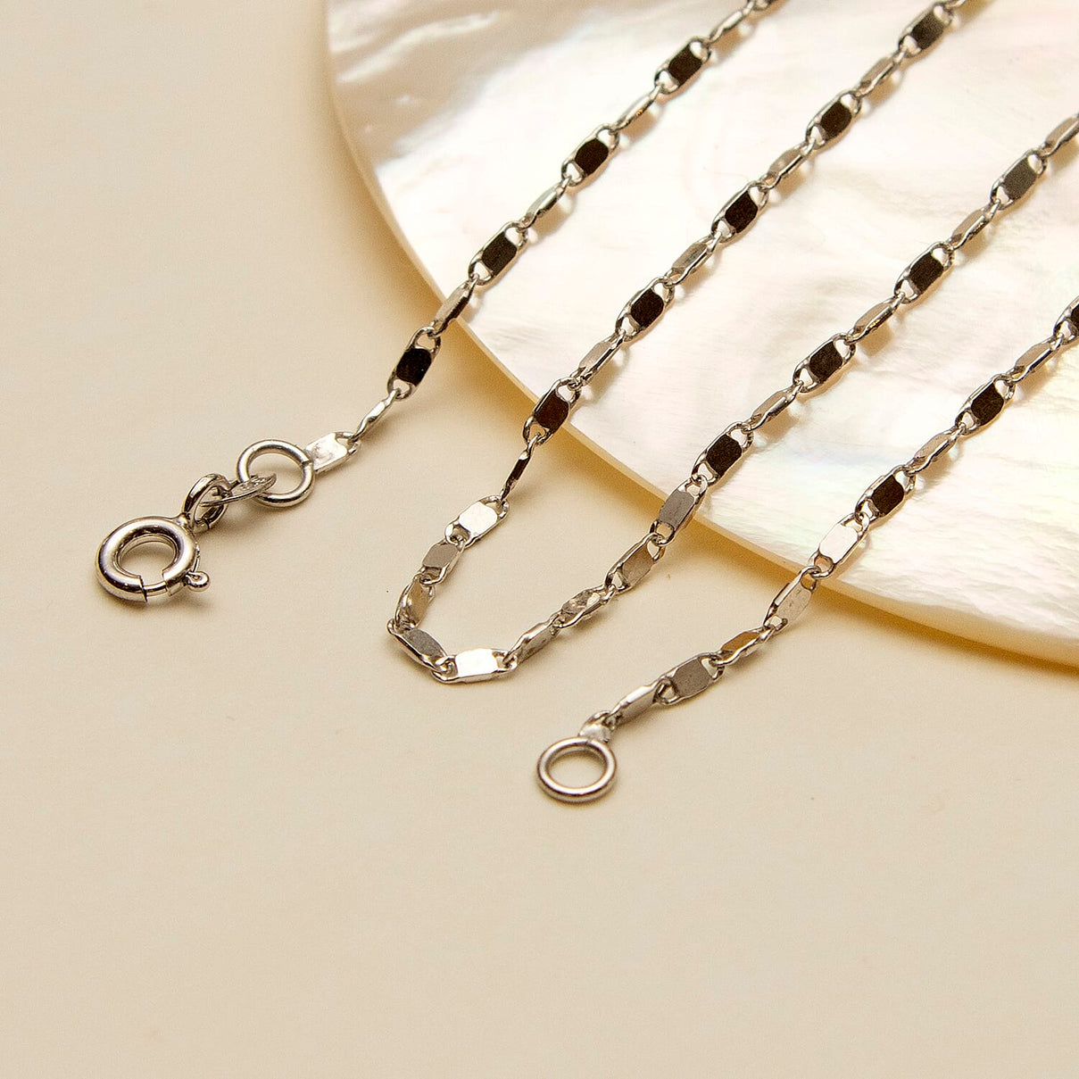 Sparkle Flat Link Necklace 16 Inch in 9K White Gold 7588122 2