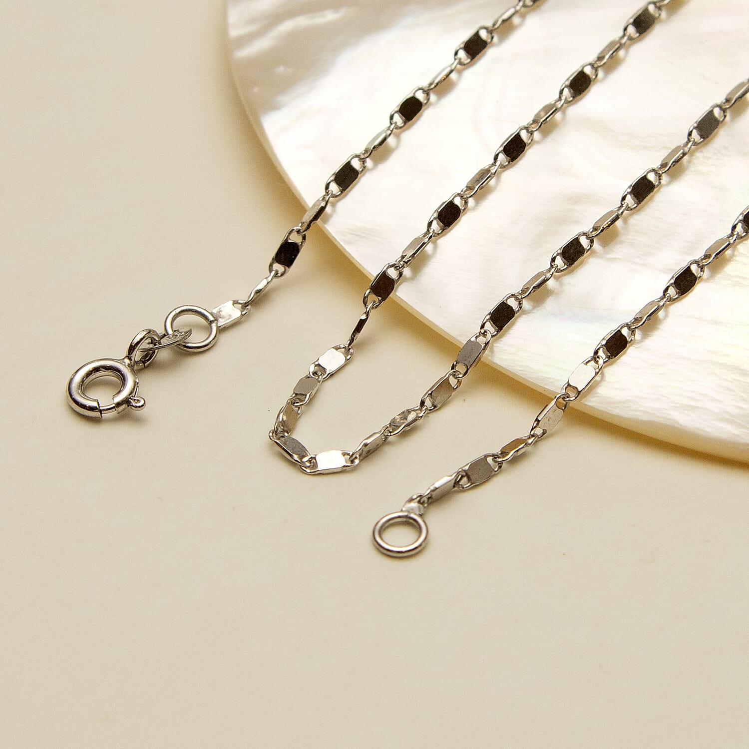 Sparkle Flat Link Necklace 16 Inch in 9K White Gold 7588122 2
