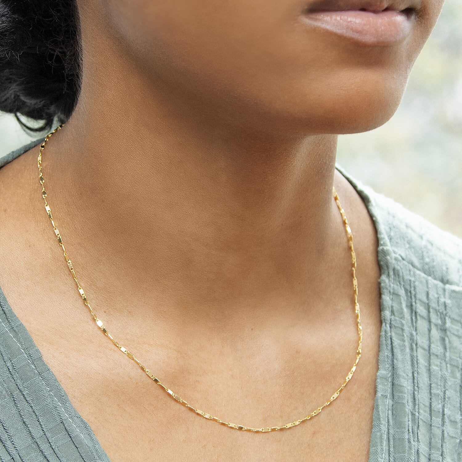 Sparkle Flat Link Necklace 18 Inch in 9K Yellow Gold 7575800 1